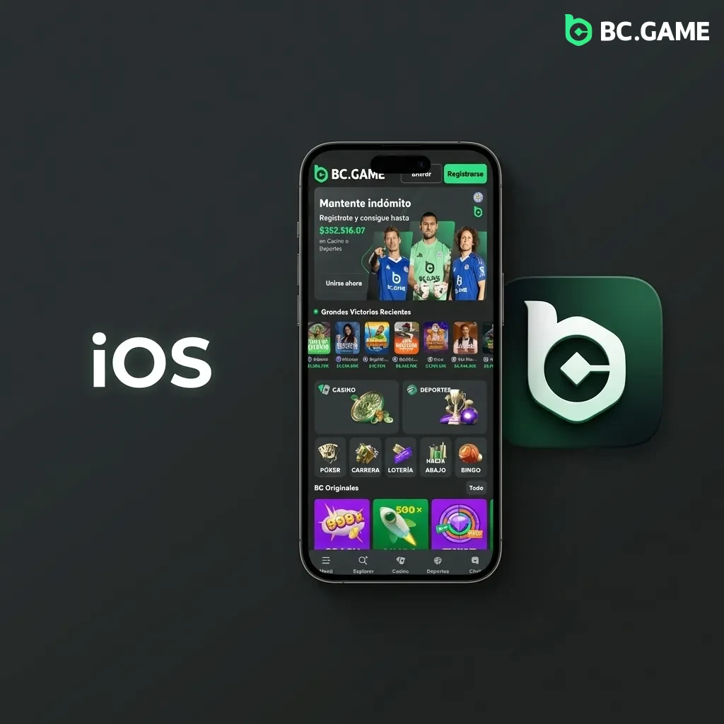 iOS app installation guide showing BC Game download steps from App Store with Face ID authentication
