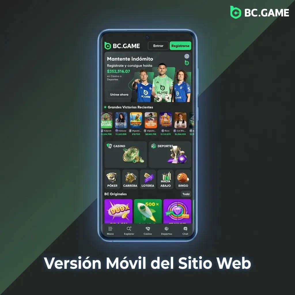 BC Game mobile website displaying responsive interface on smartphone browser with games and betting options