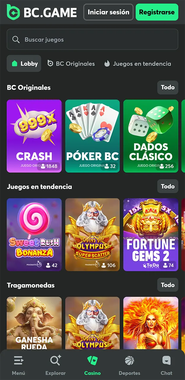 Juega a los mejores juegos en la aplicación BC Game para iOS y Android.