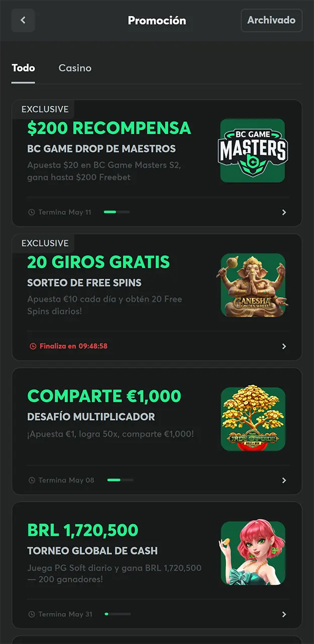 Consigue generosas bonificaciones en la aplicación BC Game.