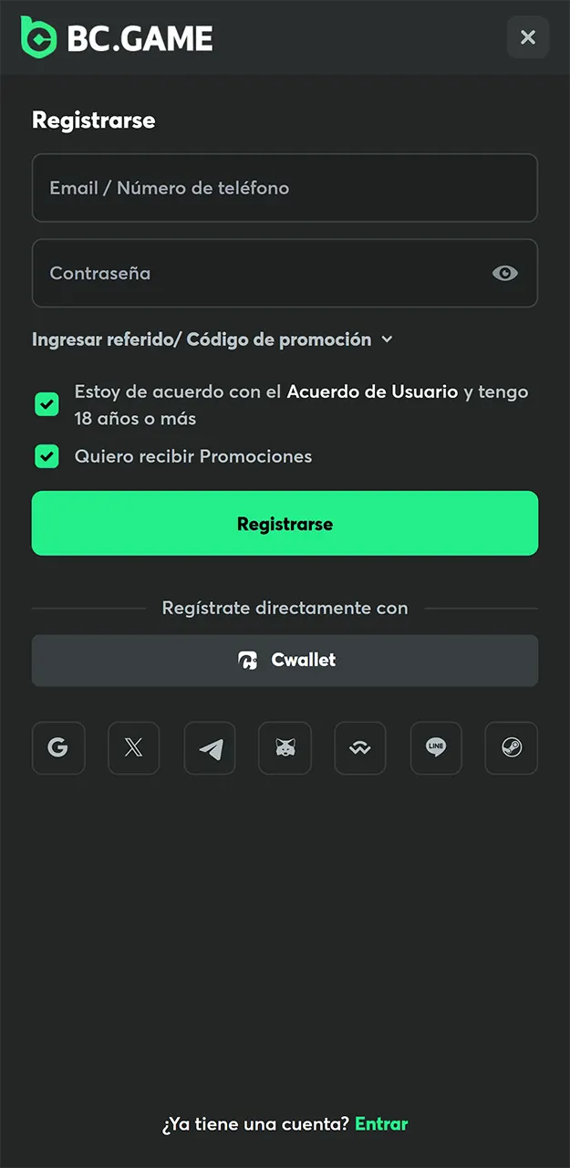Regístrate en la aplicación BC Game para Android e iOS.
