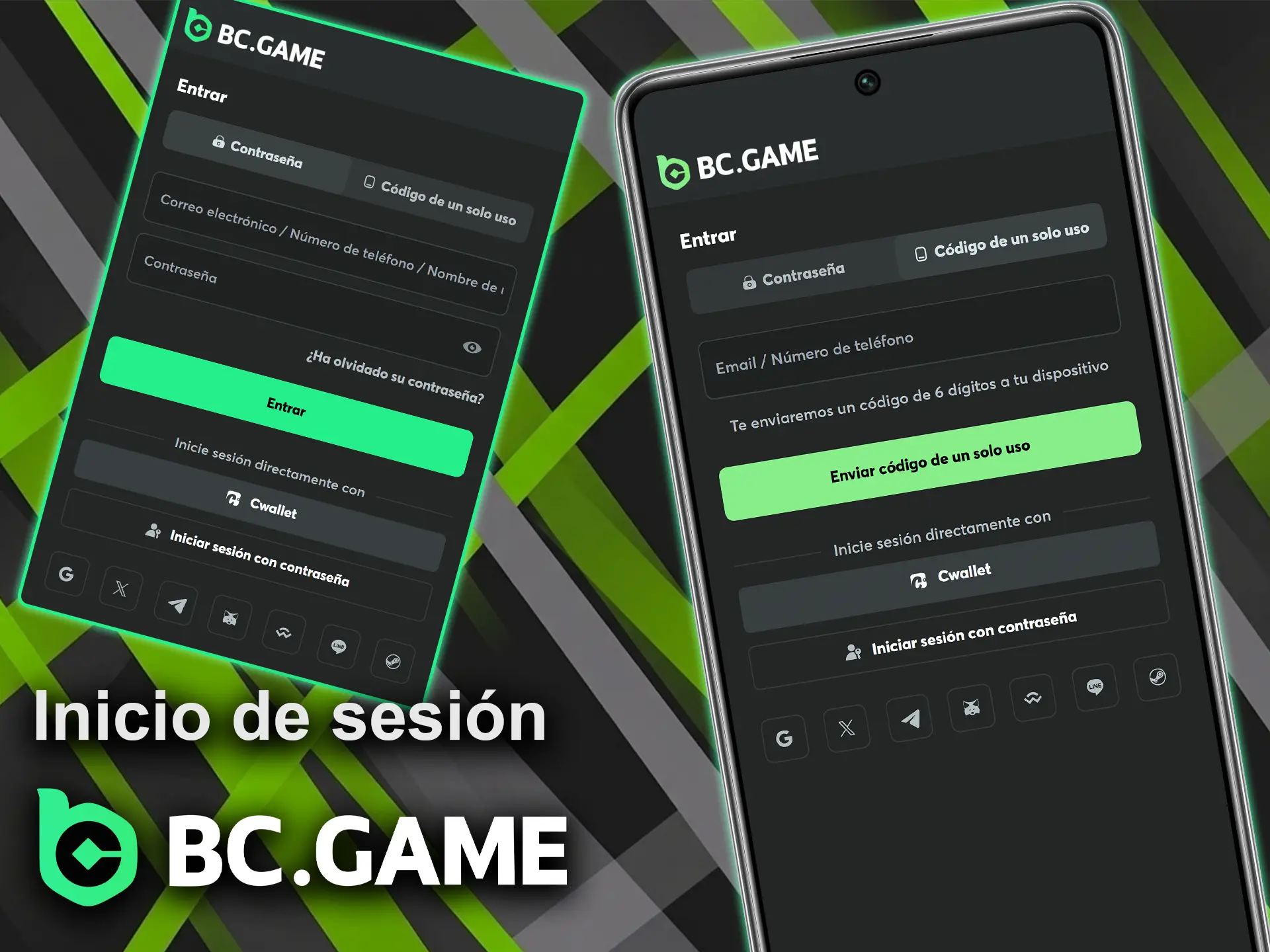 Inicia sesión en tu cuenta a través de la aplicación BC Game.