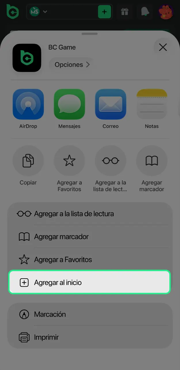 Descarga la aplicación BC Game para iOS.