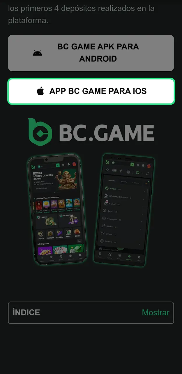 Sigue las instrucciones para descargar la aplicación BC Game para iOS.