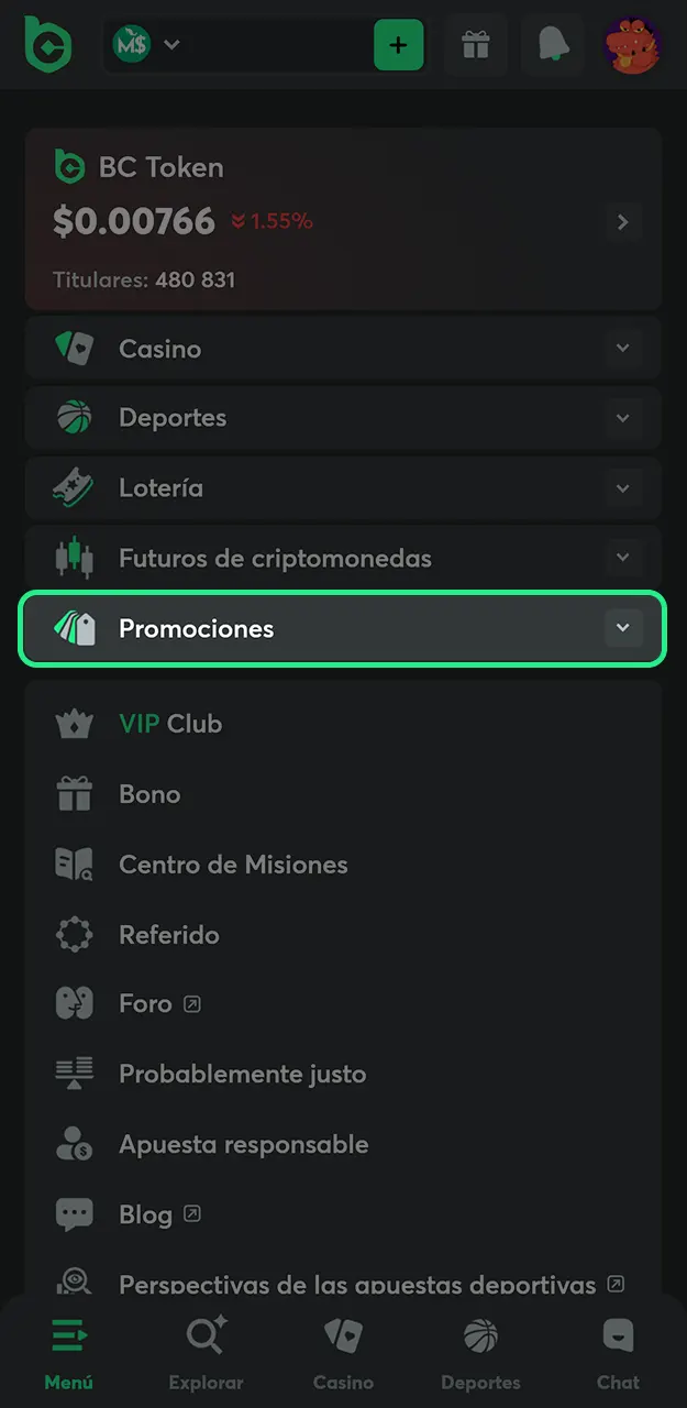 Visite la sección de promociones para que elige las ofertas especiales que más le convengan en BC Game.