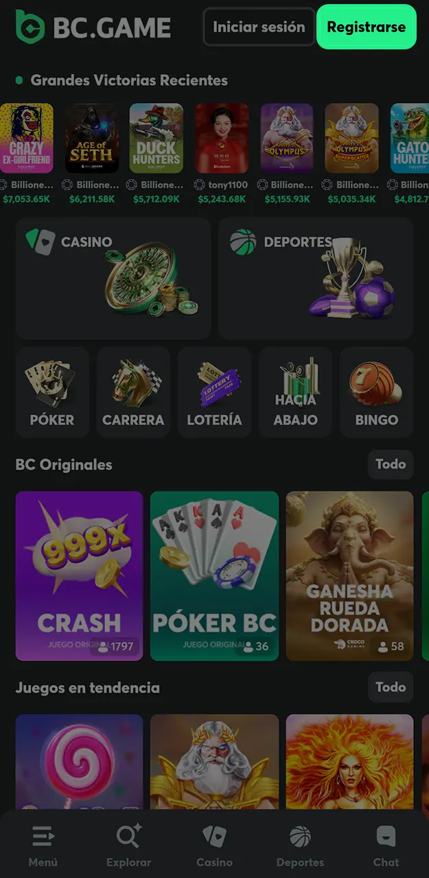 Regístrate en la plataforma oficial de BC Game.