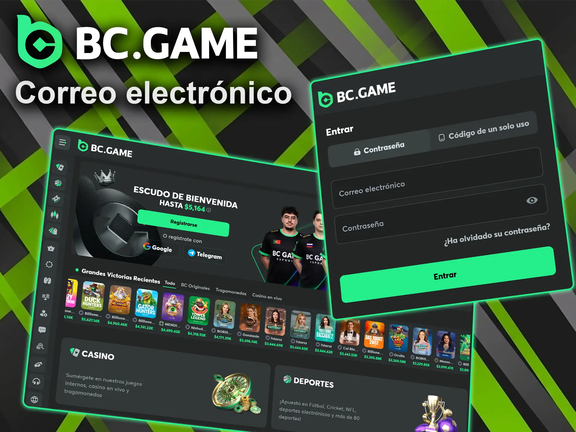 Utiliza el método que te resulte más cómodo para iniciar sesión en tu cuenta de BC Game.