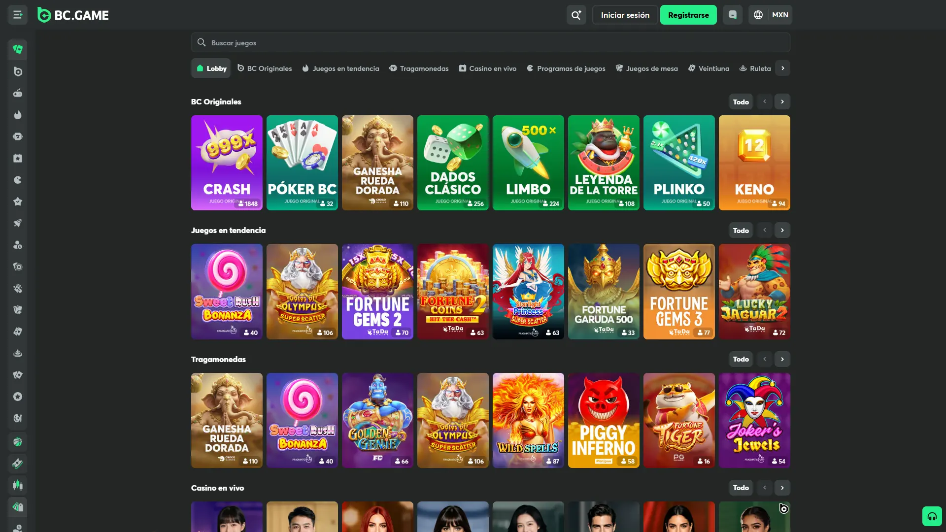 Juega a las tragaperras más populares y gana en BC Game.