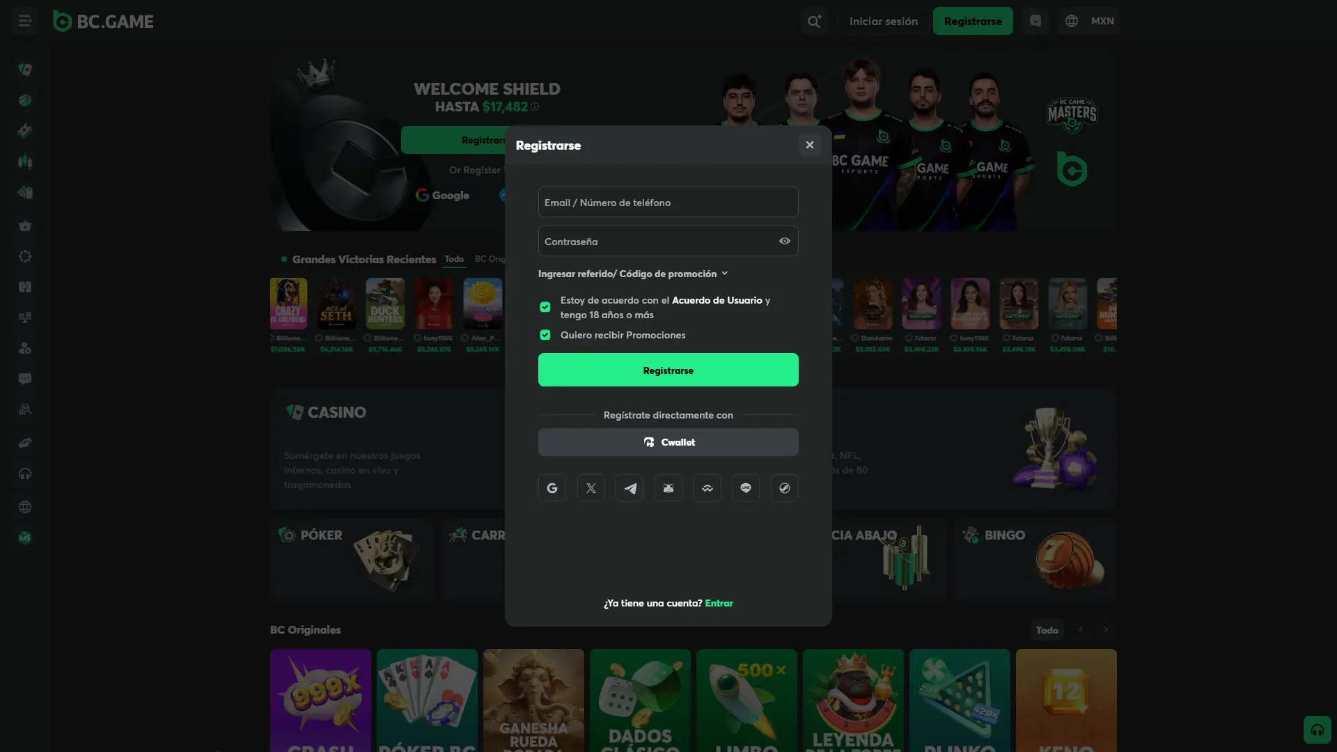 Regístrate en la plataforma BC Game y disfruta de los mejores juegos y cuotas.