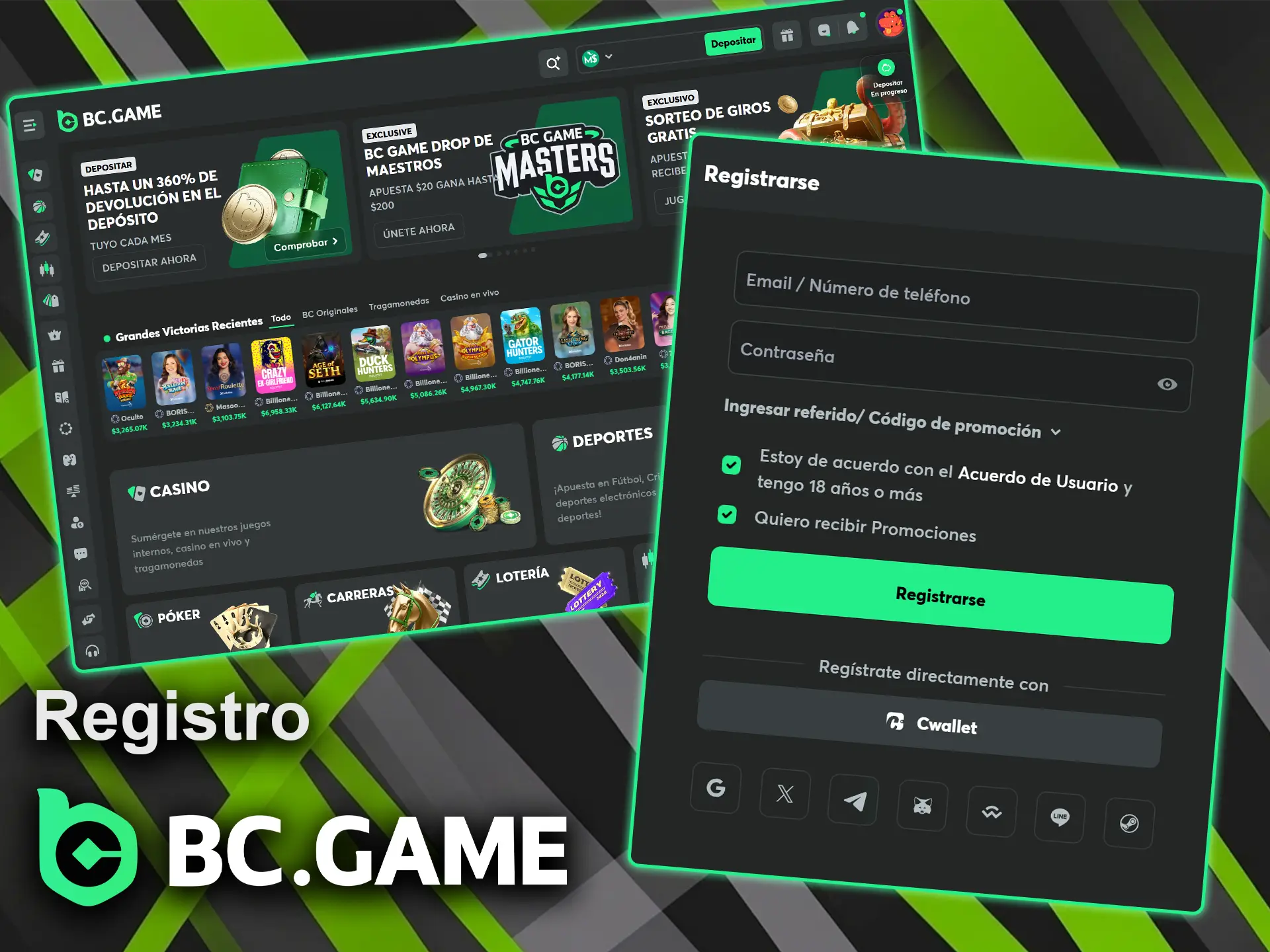 Rellena el formulario de registro y únete a BC Game.