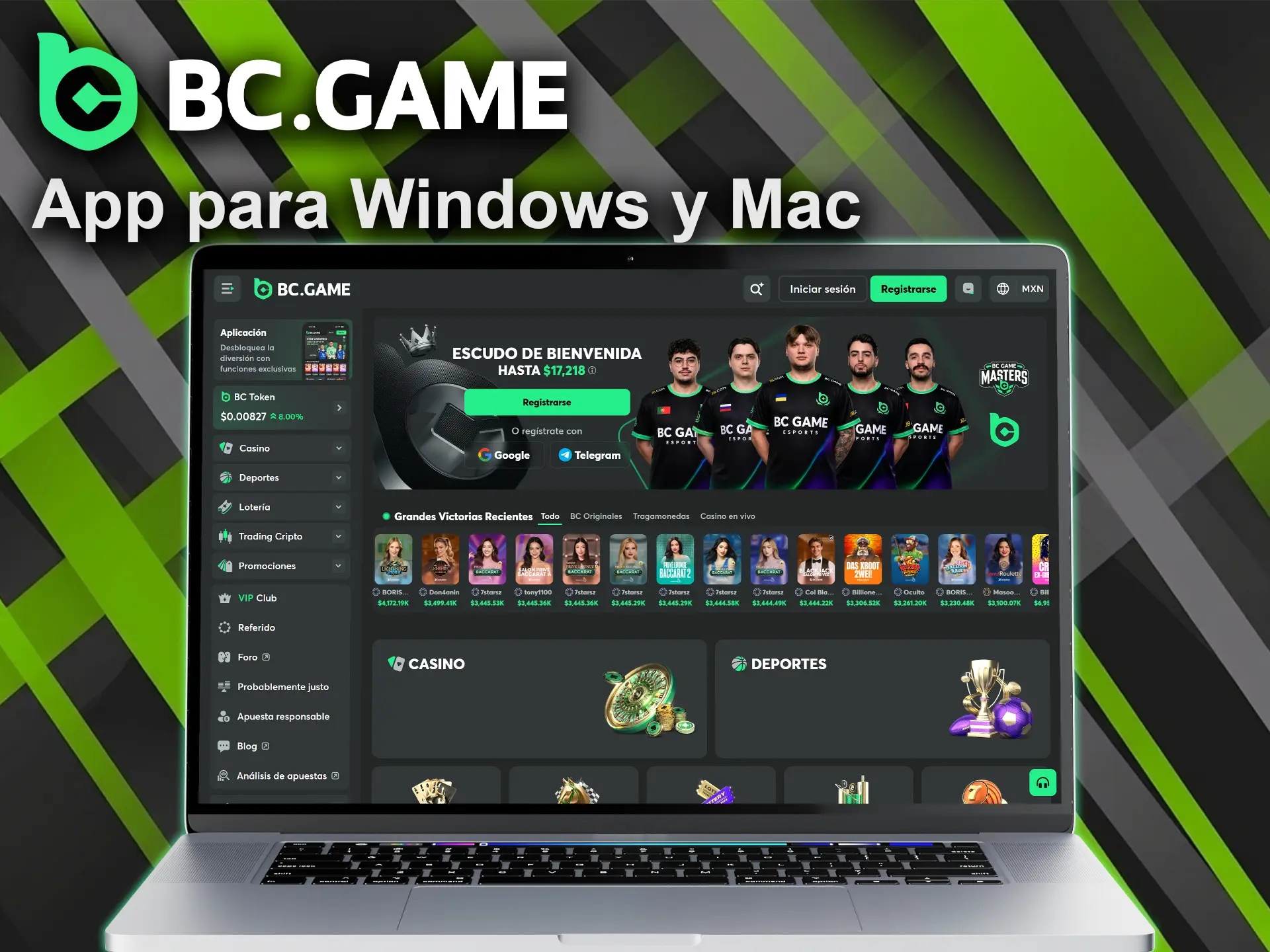 Instala la aplicación de escritorio de la plataforma BC Game para Windows y Mac.
