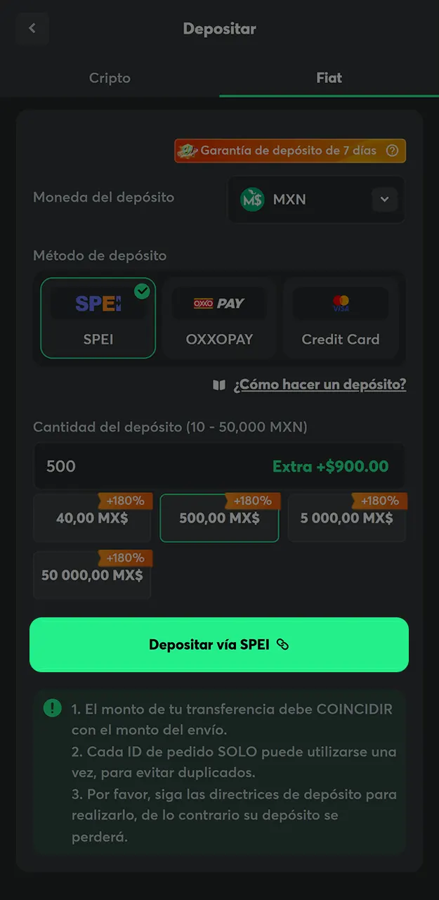 Verifique los datos del pago y presione el botón para que confirma la transacción de forma segura en BC Game.