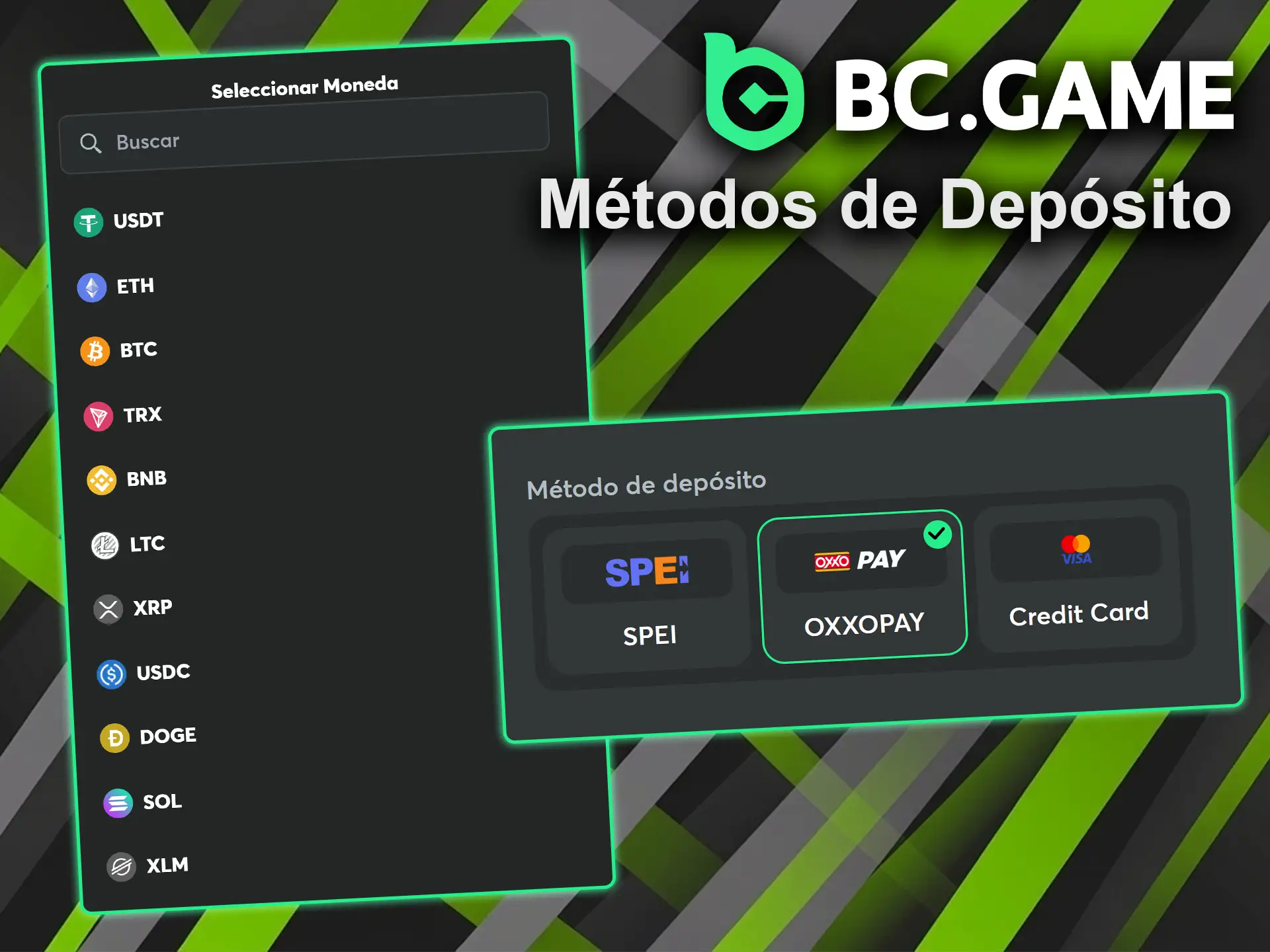 Explore la variedad de criptomonedas y métodos de depósito populares entre los usuarios de BC Game.