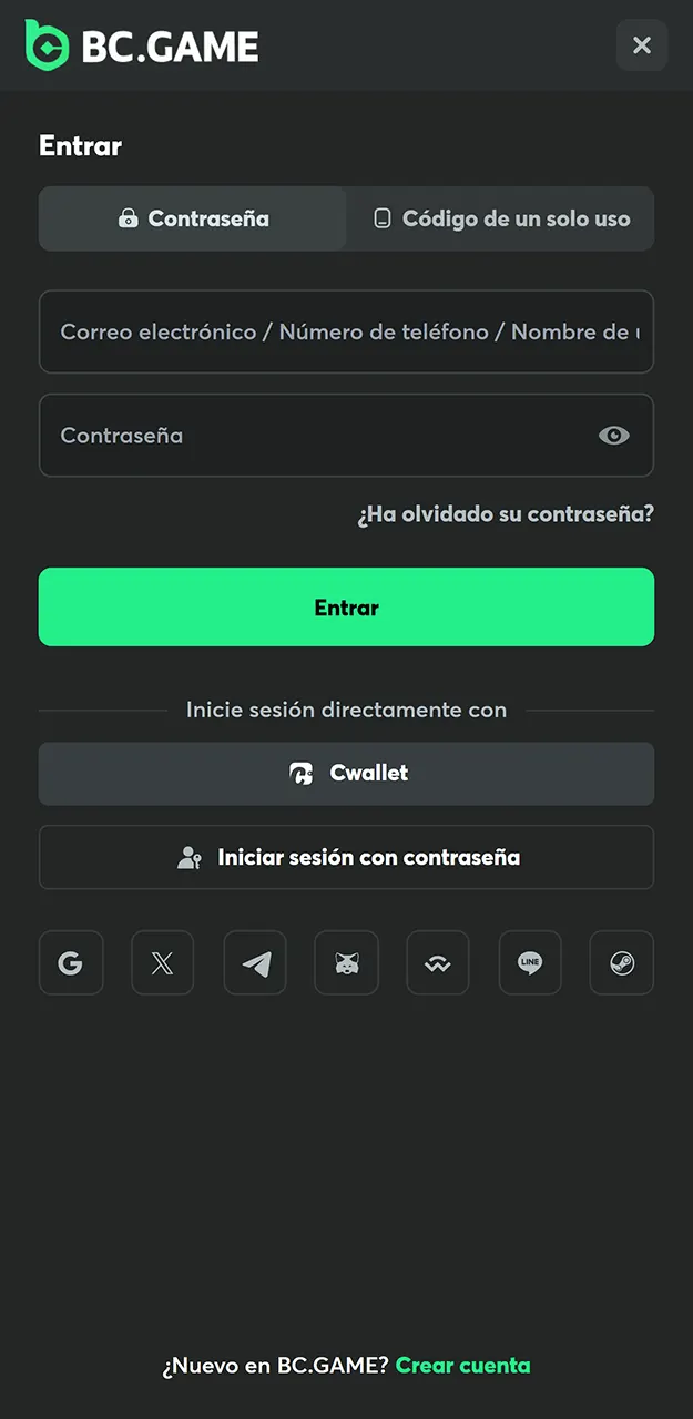 Inicie sesión con sus credenciales de seguridad para que accede a tu cuenta y gestionar sus fondos en BC Game.