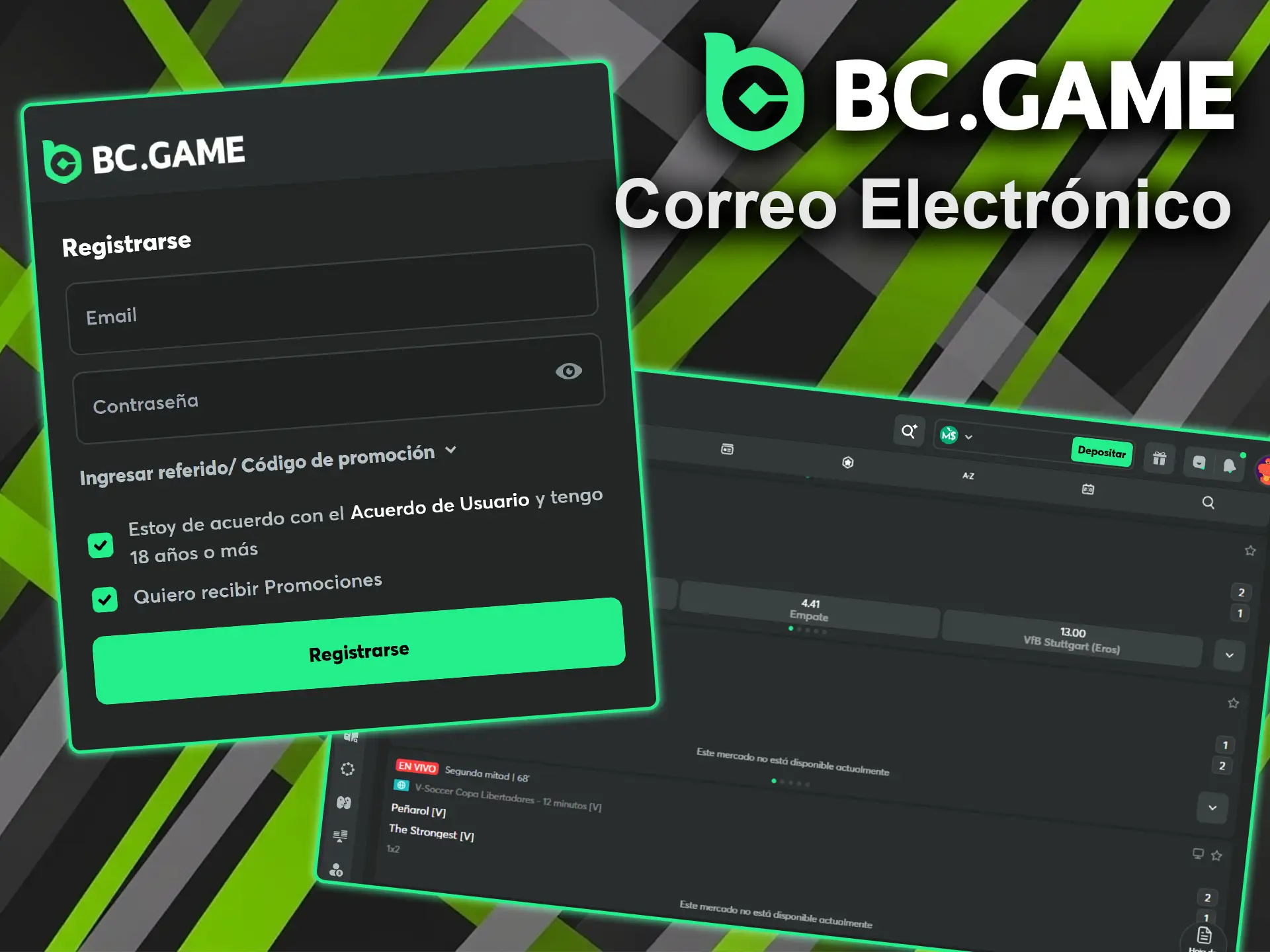 Crea tu perfil a través del correo electrónico en BC Game.