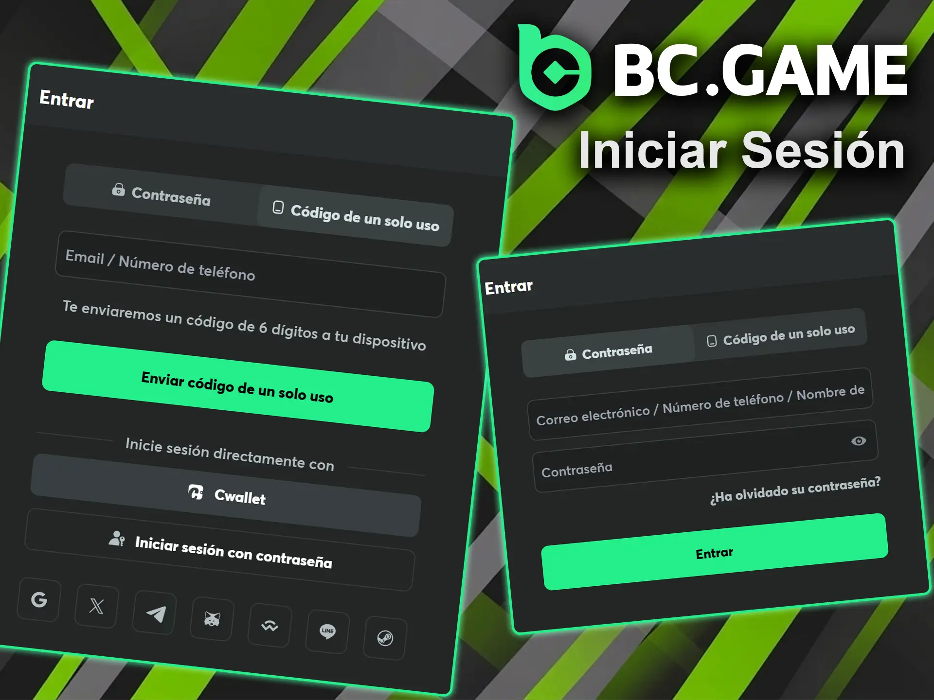 Introduzca sus datos de acceso para iniciar sesión en la cuenta oficial de BC Game.