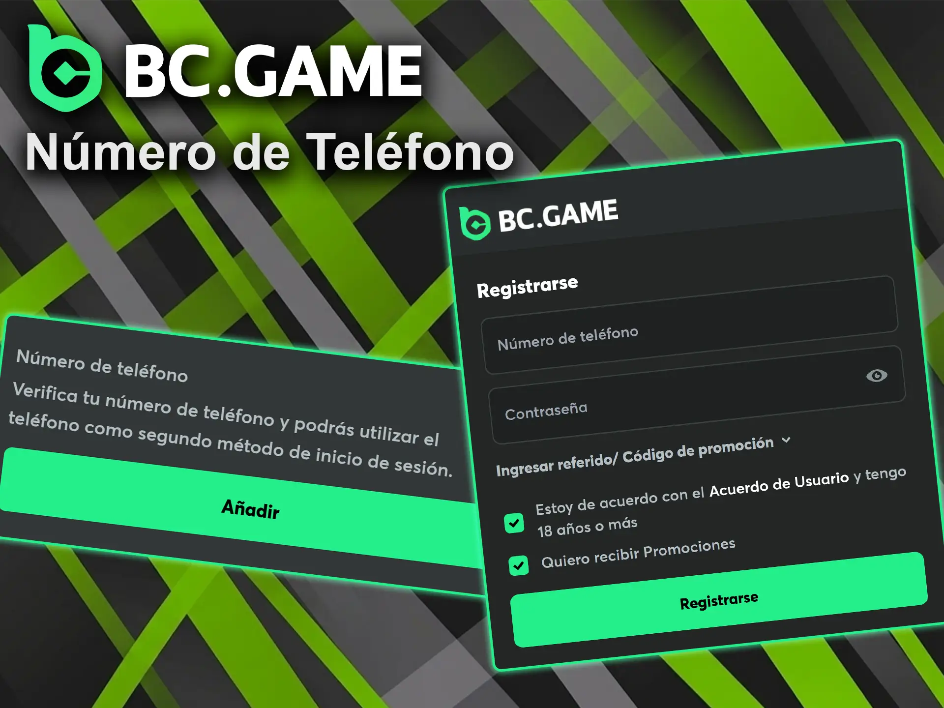 Ingrese su código de área y complete el registro por número de teléfono en BC Game.